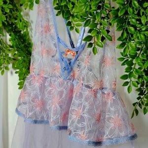 lacey lavender & coral floral slip